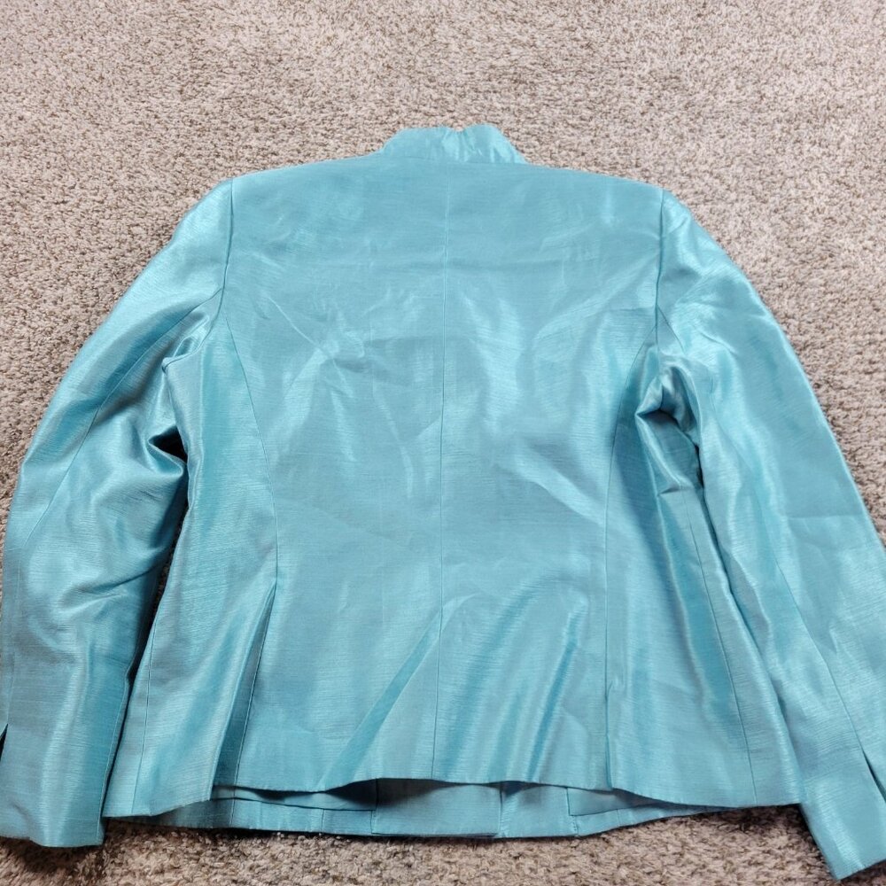 Le Suit Essentials Jacket Blazer Womens 14 Teal Blue Poly Rayon - Picture 5 of 6